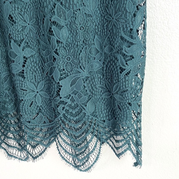 Sharagano Emerald Green Lace Overlay Sleeveless Midi Dress Size 12 - Picture 6 of 9